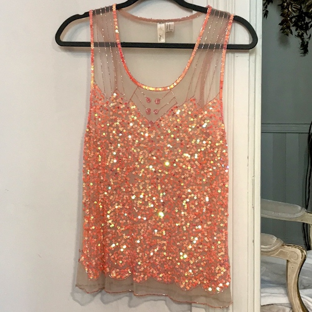 Sequin Beaded Mesh Tank/Shirt